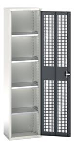 verso ventilated door cupboard with 4 shelves. WxDxH: 525x350x2000mm. RAL 7035/5010 or selected Bott Verso Ventilated door Tool Cupboards Cupboard with shelves